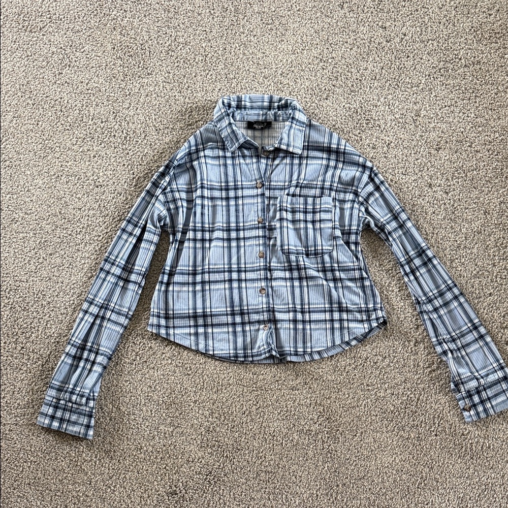 Blue Plaid Button-Up Shirt